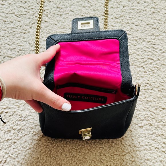 Limited Edition Y2K Juicy Couture Black Leather Hearts Gold Chain Crossbody Bag - Picture 6 of 16